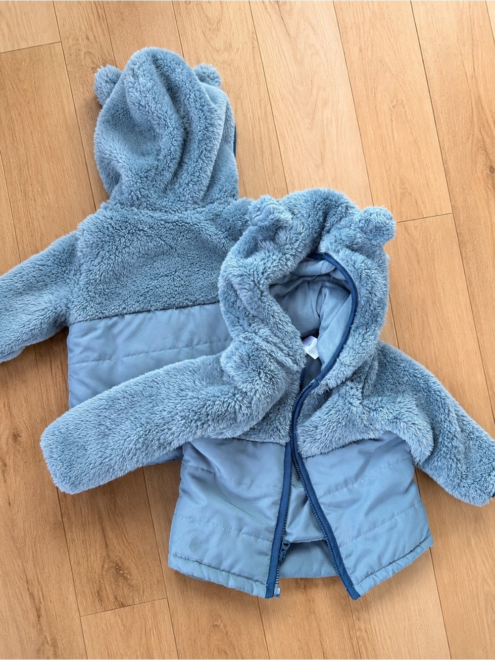 Cozy Teddy Hooded Baby Jacket - Light Blue